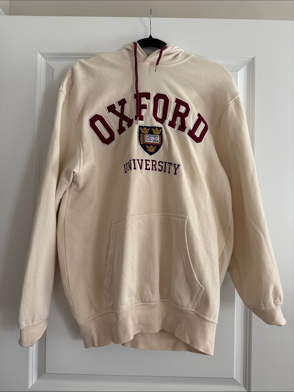 Oxford Cream Hoodie with Maroon Lettering